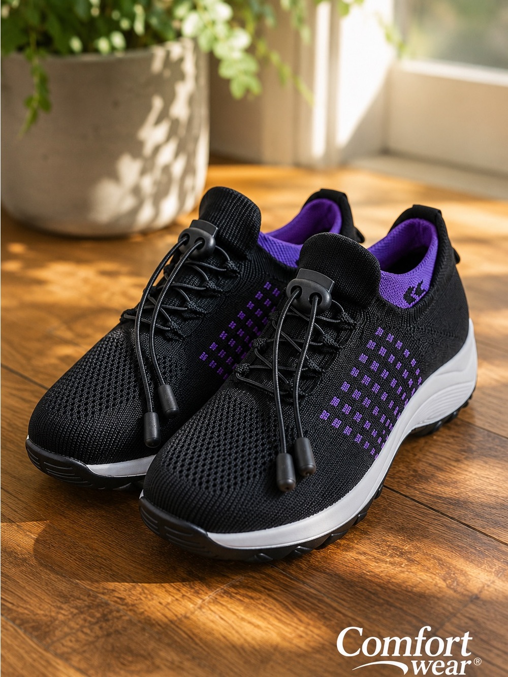 ComfortWear Ortho Stretch Walking Shoes Black Purple EU 39 Women's Comfort